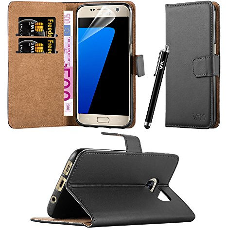 For Samsung Galaxy S7 Phone Case Luxury Leather Magnetic Wallet Card Holder Book Flip Stand View Protective Cover For Galaxy S7 (Black)