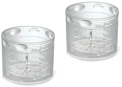 2x Kunststoff Messbecher - 20 ml - transparent - 2/2,5/3/4/5/6/7/7,5/8/9/10/11/12/12,5/15/20 ml