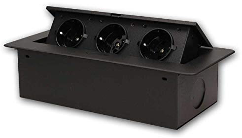 world-trading-net - Tisch-Einbausteckdose 3-fach, schwarz, 230V 2500W, Bodensteckdose, versenkbar Steckdosenleiste für Einbau in Arbeitsplatten oder Werktische, Mehrfachsteckdose ohne Verkabelung
