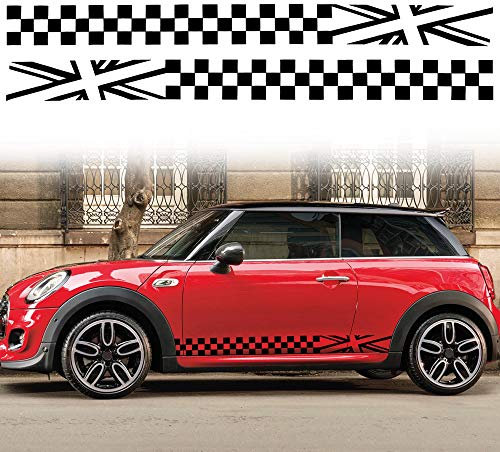 TOMALL 1 Paire 28 cm Autocollants à rayures Latérales de Drapeau à Damier de course Treillis Grille rayure Graphique étanche porte de Voiture Autocollants Latéraux Décorations (Noir)