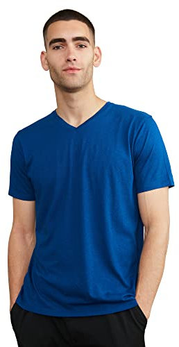 DANISH ENDURANCE Camiseta de Algodón Orgánico para Hombre de Manga Corta, Cuello Redondo o en V…, Cuello en Pico - Azul Brillante, XL