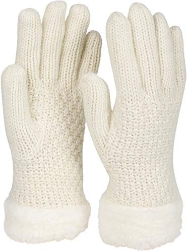 styleBREAKER Damen warme Winter Handschuhe mit Perlmuster und Fleece, Thermo Strickhandschuhe, Fingerhandschuhe 09010032, Farbe:Creme-Weiß