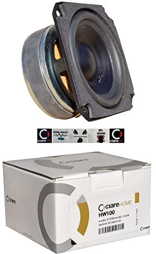 1 WOOFER CIARE HW100 HW 100 altoparlante quadrato da 10,00 cm 100 mm 4 da 50 watt rms e 150 watt max con impedenza 8 ohm sensibilità 88 db sospensione in gomma casa, 1 pezzo + 5 sticker omaggio