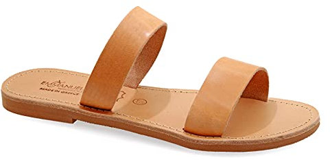 Emmanuela sandali in pelle piatta a mano greco, stivali da scivolo di alta qualità scarpe estive per donna, cinghia sandali diapositive, sandali boho chic, beige, 41 EU