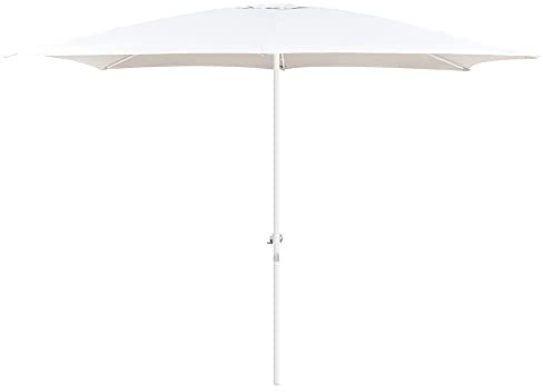 LOLAhome - Parasol fijo +RESISTENTE de 300x400 cm, Blanco, mástil Ø48mm de aluminio Blanco, con Antiviento y Manivela, Elegante y Duradero, tratamiento Anti-corrosión, Para Exterior, Jardín - Alba