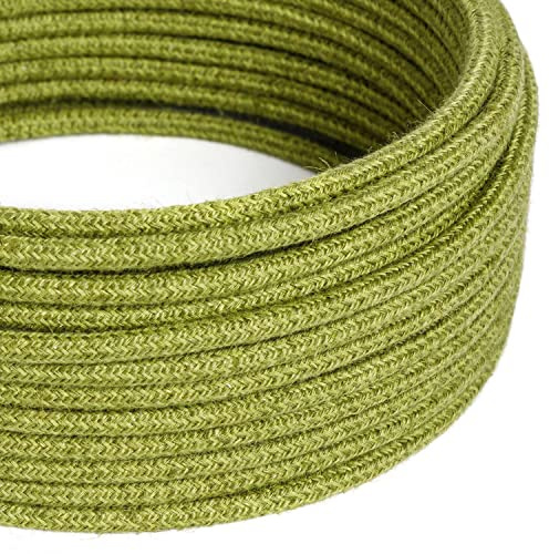 Creative-Cables L'originale cavo elettrico rivestito in juta 2 x 0,75 mm² (10 m, Verde Fieno RN23) – Rotondo, juta – Sicurezza certificata, made in Italy