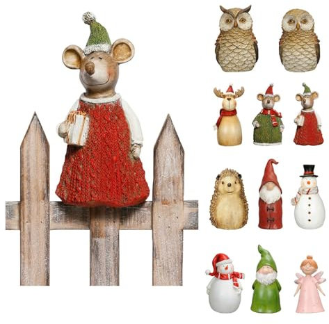 NETPROSHOP Zaunhocker Zaunfigur Elfe Zwerg Schneemann Elch u.v.m. aus Polyresin H: 16-20cm, Auswahl:Maus Rot
