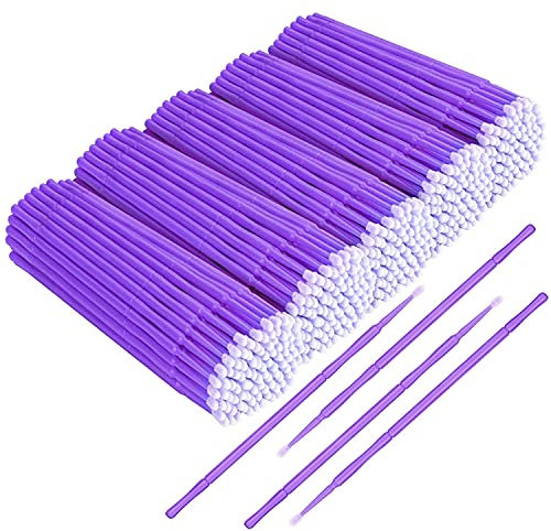 JEFFOUOO 500 Stück Mikro-Applikatorbürsten, Kopf Biegbare Ultrafeine Wimpernverlängerungs-Mikrobürsten, Mascara-Sticks-Applikator, Mikrobürsten Wimpernbürste für Make-up und Reinigung Deep Purple, 1,