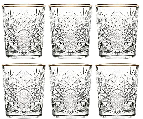Libbey Hobstar Glas Gold Rim 355 ml / 35,5 cl 6-teilig Vintage Design Goldrand hochwertig