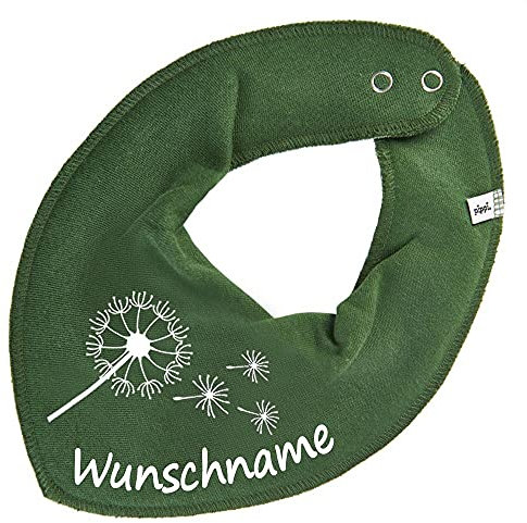 HALSTUCH mit Namen oder Text personalisiert für Baby oder Kind aus Baumwolle in Einheitsgröße Pusteblume dunkelgrün
