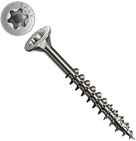 3X16 Vis à bois, entraînement Torx, tête plate fraisée T-Star Plus, dentelée rectifiée, vis autotaraudeuse à 4 pointes en acier inoxydable A2 antirouille Spax pour terrasse 200 pcs