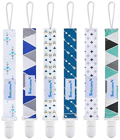 Smlpuame Baby Schnullerkette Junge,6 Stück BPA-Frei Schnullerband Stoff Junge,Schnuller Kette Nuckelkette Passen Die Meisten Schnuller und Beißspielzeug,Dummy Clips für Baby Geschenk(Blau,Grün)