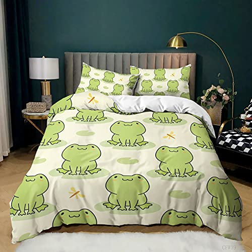 SDGV Kinder Bettwäsche Set 135x200 Grün Weiß Bettwäsche Froschmotiv Winter Warm Frosch Muster Bettbezug-Set Kissenbezug 50x75 cm (A,135 x 200 cm)