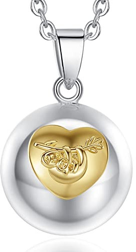 CELESTIA Musical Bola de Grossesse Collier Appeleur d'ange pour Femme Enceinte, Argent Paresseux Pendentif avec 2 Chaînes, Bijoux Cadeau Future Maman
