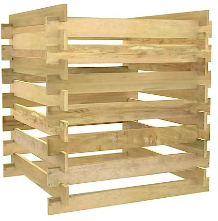 vidaXL Bois de Pin Imprégné Composteur de Jardin à Lattes Conteneur d'Engrais Bac à Compost Boîte à Déchets Terrasse Extérieur 90x90x90 cm