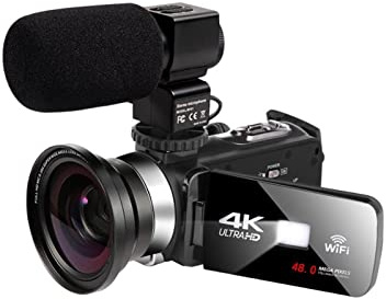 QZCX Cámara Digital, Cámara de Video 4K con micrófono 4 8MP Vlogging for grabación de Video WiFi Nightshot CAM Lapso de Tiempo Fotografía Táctil Camcorder(Standard,CAM Lens Mic)