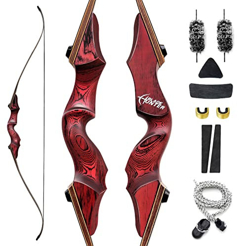 OBTOUTDOOR Black Hunter 60 Zoll Bogenschießen Recurvebogen 20lbs-60lbs Takedown Bogen Set Sportbogen Für Rechtehand Jagd (35LBS)