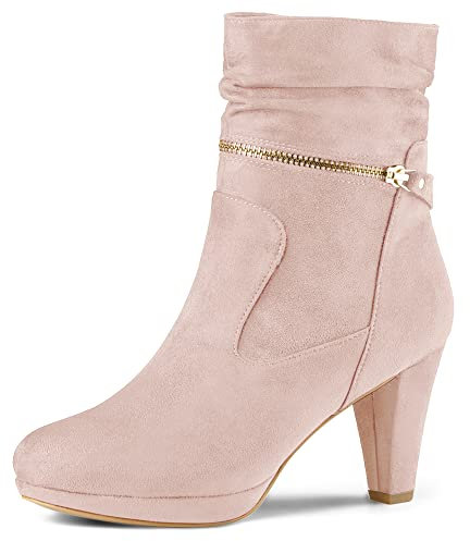 Allegra K Femmes Cheville Zip Plate-Forme Talon Haut Mi-Mollet Bottes Rose poussiéreux 37
