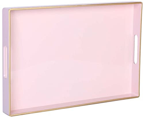 Zosenley Dekoratives Tablett, rechteckiges Kunststofftablett mit Griffen, modernes Kosmetiktablett und Serviertablett für Badezimmer, Küche, Ottomane und Couchtisch, 39,6 x 25,9 cm (Rosa)