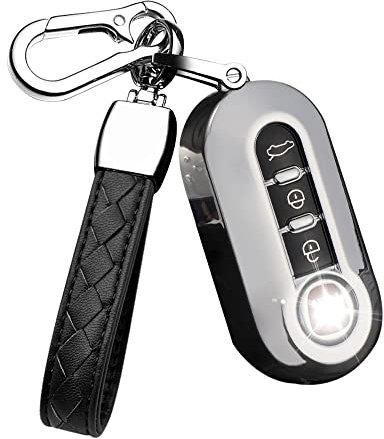 HIBEYO Klapp Autoschlüssel Hülle passt für FIAT Schlüsselhülle Silikon Schlüsselschutz für FIAT 500 Panda Punto Lancia Ypslon Delta Grande Bravo Schutz Etui für Fernbedienung 3-Tasten-Silber