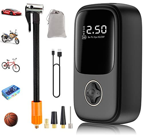 Pompe électrique pour vélo, gonfleur de pneu sans fil 150PSI 2 * 2000mAh rechargeable, compresseur d'air portable, pompe électrique pour pneu auto pour voitures, motos, ballons, bicyclettes.