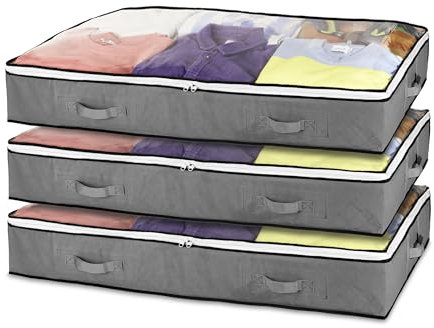 Stackzy Flat Clothes Underbed Storage Bags – Sturdy Fabric Storage Solution – Foldable Underbed Container and Closet Organiser – Storage Bin for Clothes – 3pcs 75L Capacity