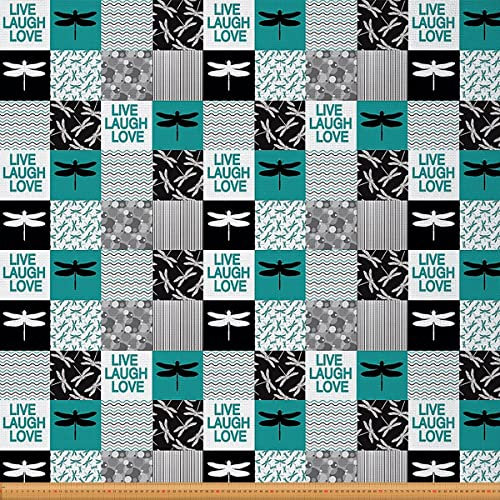 Libelle Polsterstoff von The Yard Plaid Netz Buffalo Check RePolsterstoff für Stühle Dragonfly Geometrisch Stripes Dekostoff für Draussen und Heimwerkerprojekte Blaugrün Schwarz 920x150cm