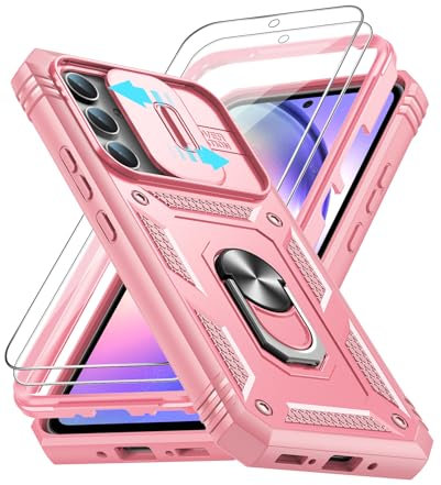 LeYi Hülle für Samsung Galaxy A54 5G Kamera Schieber Schutzhülle & 2 Displayschutz Folie, Kameraklappe Militärische Rüstung Stehfunktion Handyhülle Kamera Objektivschutz Case A 54 5G Handy Hüllen Rosa