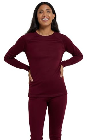 Mountain Warehouse Talus Womens Long Sleeves Baselayer Top - Thermal Underwear, Lightweight, Breathable, Warm & Easy Care - Autumn, Winter & Outdoors Berry (Round Neck) Women's Size 8