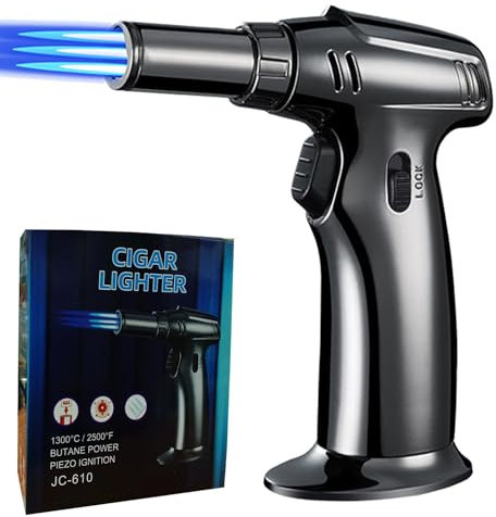 Blow Torch Lighter,Refillable Kitchen Cooking Butane Torch Lighter with Safety Lock Flame Chef Torch Gas Lighter Culinary Torch(Butane Gas is Not Included)