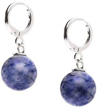 Frauen handgemachte natürlichen Edelstein 12mm Runde Kugel Ohrringe - Edelstein Perlen 925 Silber Ohrringe
