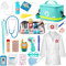 Sundaymot Malette Docteur Enfant, avec véritable stéthoscope, thermomètre, Blouse de médecin et Sac de médecin Portable, Adapté malette Docteur Enfant 3 Ans