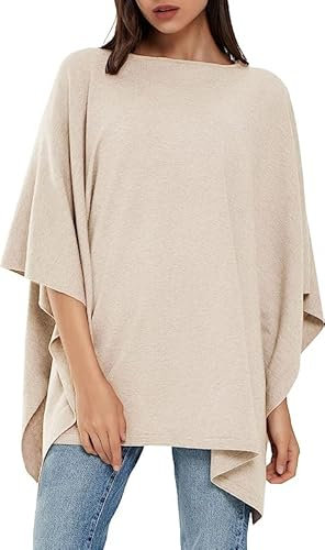 PULI Damen Pullover Poncho Elegant Viskose Strick Locker sitzend Poncho Schal
