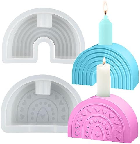 2 Stück Silikonform Kerzenhalter - 3D Regenbogenbrücken Silikon Gießformen Kerzenhalter ,DIY Raysin Kerzenständer Tablett für handgemachte Kerze Duftkerzen Handwerk Hausdekorationen