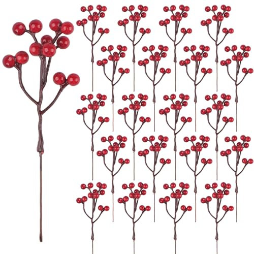 Fangoo 48 Stück Künstliche Rote Beeren Dekoration, 18 cm Rote Beeren Picks Holly Zweige für Weihnachtsbaum Dekoration Handwerk Hochzeit Ferienzeit Winter Home Dekor