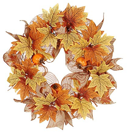Bauernhaus Herbstkranz, Herbstdekoration, 40CM Kürbis Ahornblatt Künstlicher Herbst Erntekranz, Outdoor Indoor Kranz, Fenster, Haus, Hochzeit, Haustür Herbstkranz, Halloween, Thanksgiving Deko