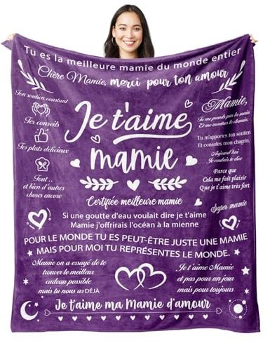 Juratar Cadeaux Noël, Cadeau d'anniversaire pour Mamie, Cadeau Mamie, Plaid Couverture Polaire Grand - mère, Cadeau Fête des Grand Mère 62 * 52 Pouces (Violet)