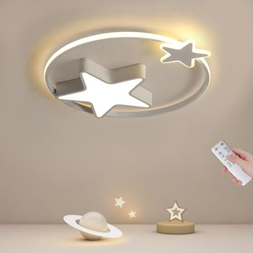 LXJCSM LED Deckenleuchte, 36W Deckenlampe Kinderzimmer, 55cm Kinderzimmer Lampe Decke Dimmbar mit Fernbedienung, Kreative Stern Led Deckenlampe für Babyzimmer, Schlafzimmer, Wohnzimmer