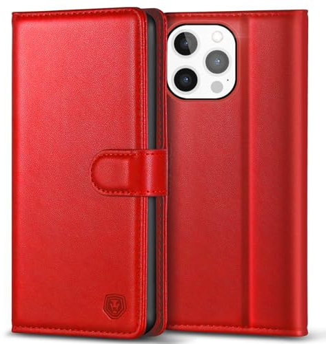 Kuafcase Compatible for iPhone 13 Pro Case with 4 Card Slots Magnetic Closure Kickstand Shockproof Protective Phone Case Compatible for iPhone 13 Pro - Red