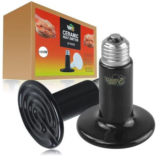 LUCKY HERP Ceramic Heat Emitter, Reptile Heat Lamp Bulbs 100W 2Pack, Ceramic Heat Lamp for Reptiles, E27 Vivarium Heat Light for Tortoise, Puppy, Chick, Turtle, Dog, Cat, Bearded Dragon