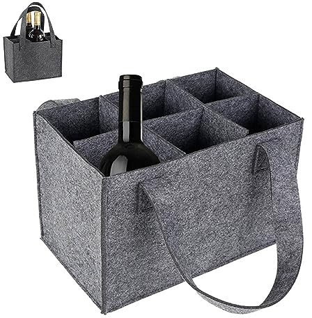 Sac à bouteilles pour 6 bouteilles, panier à bouteilles avec 6 compartiments, porte-bouteilles en feutre lavable, réutilisable, panier à bouteilles avec séparateurs amovibles, pour bouteilles de