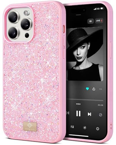 BEZ Handyhülle für iPhone 15 Pro Hülle Glitzer, Sparkle Diamond Crystal Bling Hülle mit Bling & Co. Serie für iPhone 15 Pro, Flamingo rosa