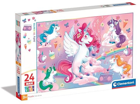 Clementoni Jigsaw Puzzle Jolly Unicorns 24 Maxi Pieces - Supercolor Puzzle For Children 3-5 Years, Cartoon, Unicorn, Gift For Boy/Girls, Puzzle For Kids, Made In Italy, 28525