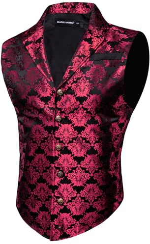 Barry.Wang Gilet da uomo in stile vittoriano con motivo cachemire, stile gotico, stile steampunk, per il tempo libero, Rosa, Small