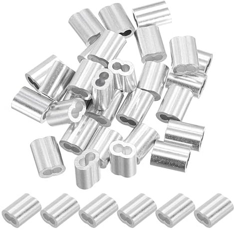 PATIKIL 3/32 / 2.5 mm Aluminum Crimping Loop Sleeves, 30Pcs Cable Crimp Ferrules Wire Rope Sleeves Loops for Rigging Railing, Silver Tone