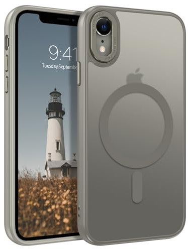 GUAGUA Magnetisch Hülle für iPhone XR [Kompatibel mit MagSafe] Matt Handyhülle Stoßfest Durchscheinende Rückseite Dünn Schutzhülle Case für iPhone XR (6,1 Zoll) Grau
