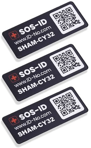 SOS-ID Label (3er-Set) – SOS-ID Etikett mit QR-Code – langlebiges & kratzfestes Klebelabel – schneller Zugriff auf wichtige Gesundheitsdaten für Ersthelfer oder Rettungskräfte