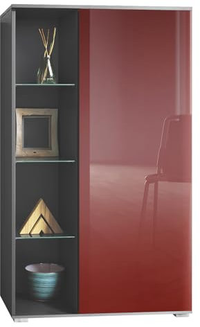 Vladon Vitrine Davos, Made in Germany, Standvitrine mit 3 Glasböden und 8 Fächer, Anthrazit matt/Bordeaux Hochglanz (71,5 x 134 x 35 cm)