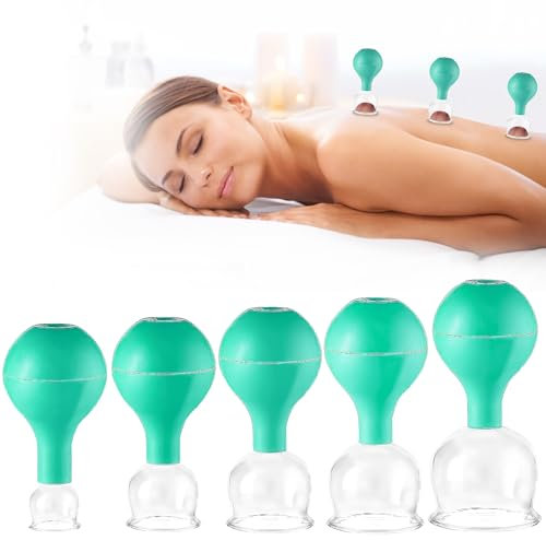 5 Stücke Schröpfgläser Silikon Set, Schröpfset mit Silikon Saugball, Schröpfgläser Gesicht Glas, Schröpfgläser Mit Vakuumpumpe für Entspannung und Schmerzlinderung (Grün)