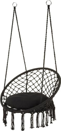 Outtec Hängesessel Boho, makramee hängesessel, schaukel Outdoor, therapieschaukel Kinder, hängesessel Indoor, Garten schaukel (schwarz mit Sitz)